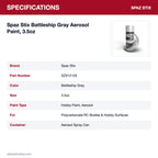 Spaz Stix Battleship Gray Aerosol Paint, 3.5oz specifications