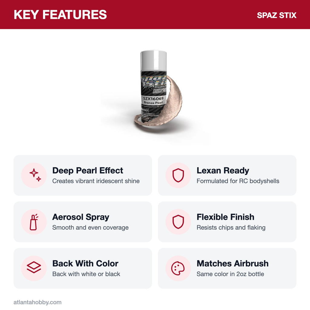Spaz Stix Bronze Pearl Aerosol Paint, 3.5oz key features