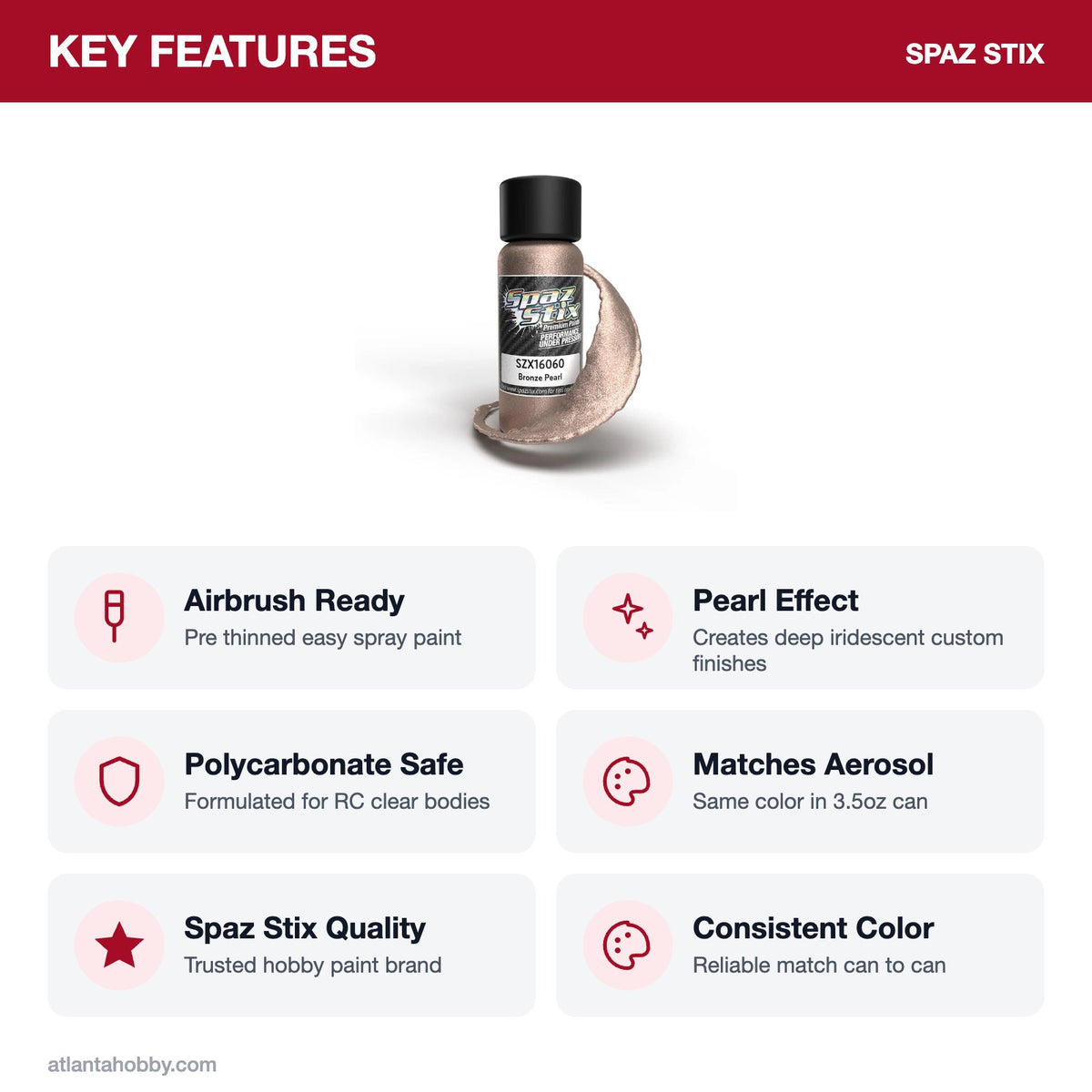 Spaz Stix Bronze Pearl Airbrush Ready Paint, 2oz key features