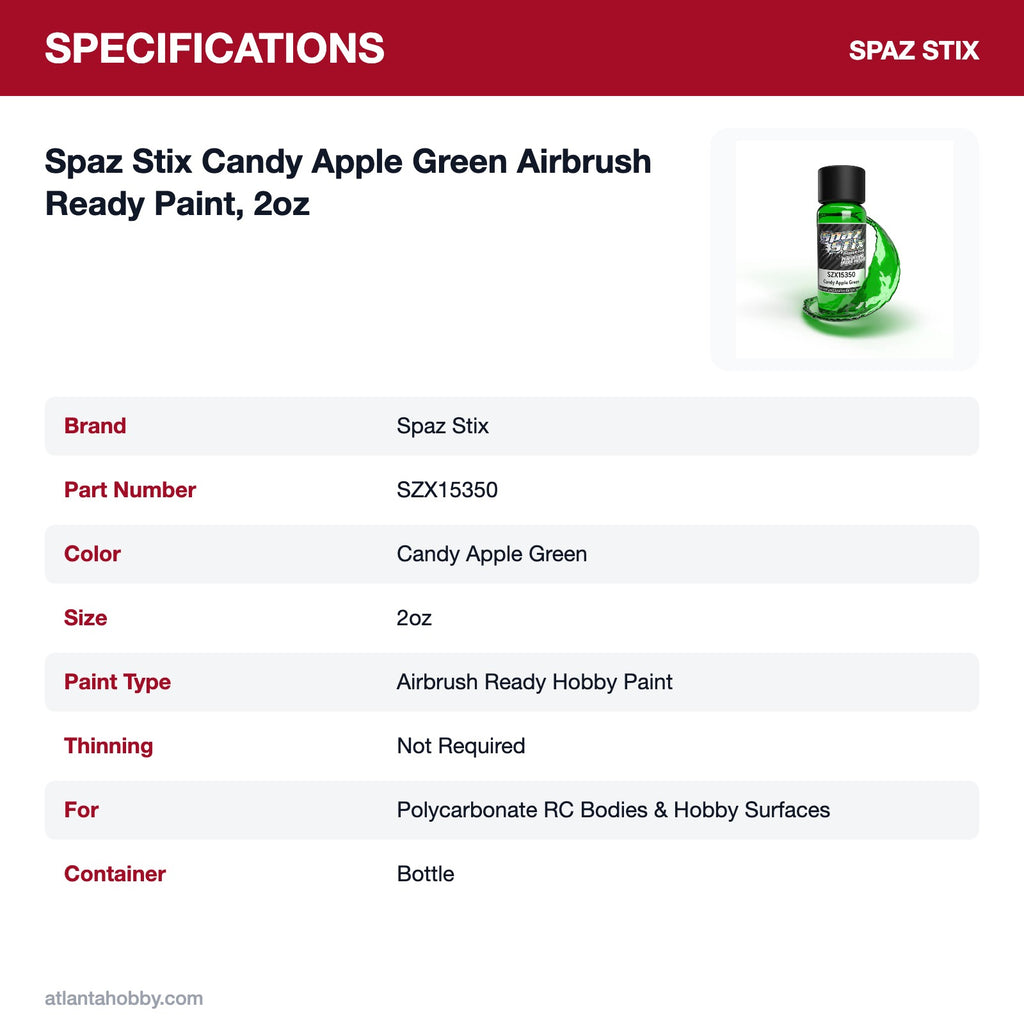 Spaz Stix Candy Apple Green Airbrush Ready Paint, 2oz specifications