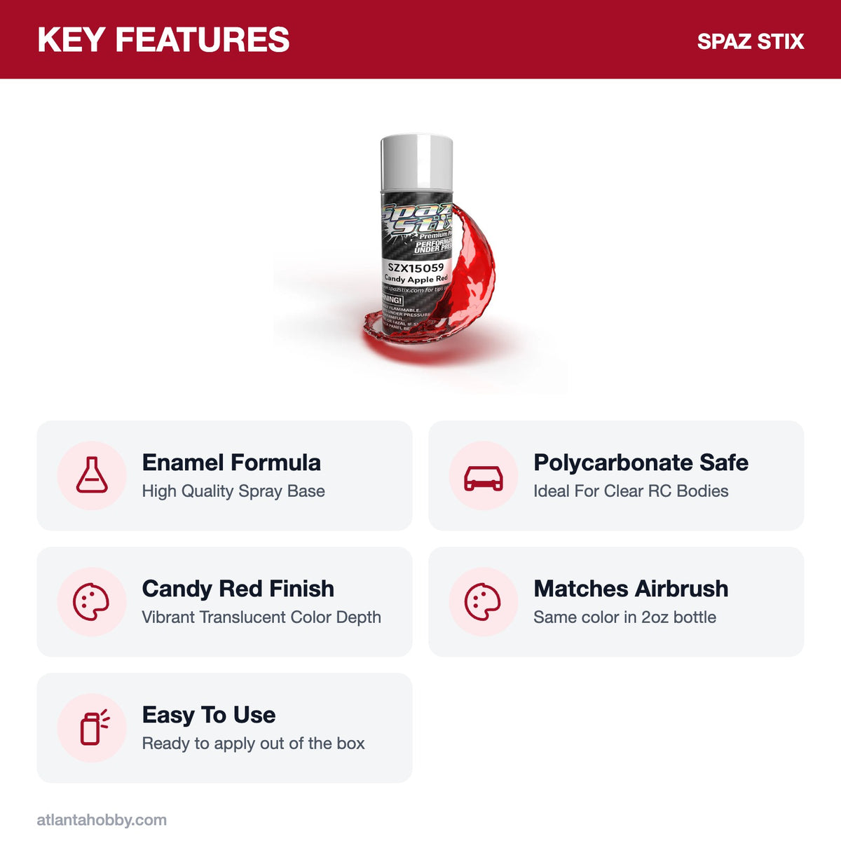 Spaz Stix Candy Apple Red Aerosol Paint, 3.5oz key features