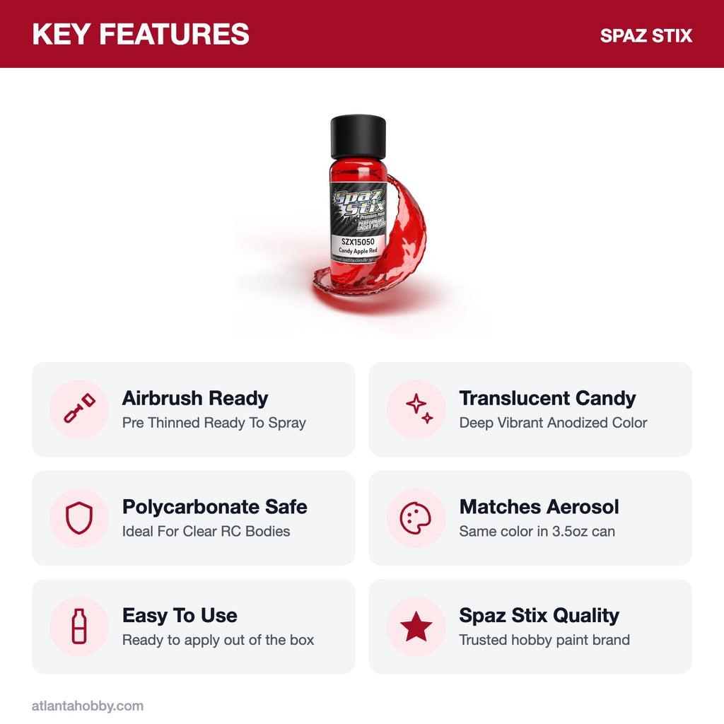 Spaz Stix Candy Apple Red Airbrush Ready Paint, 2oz key features