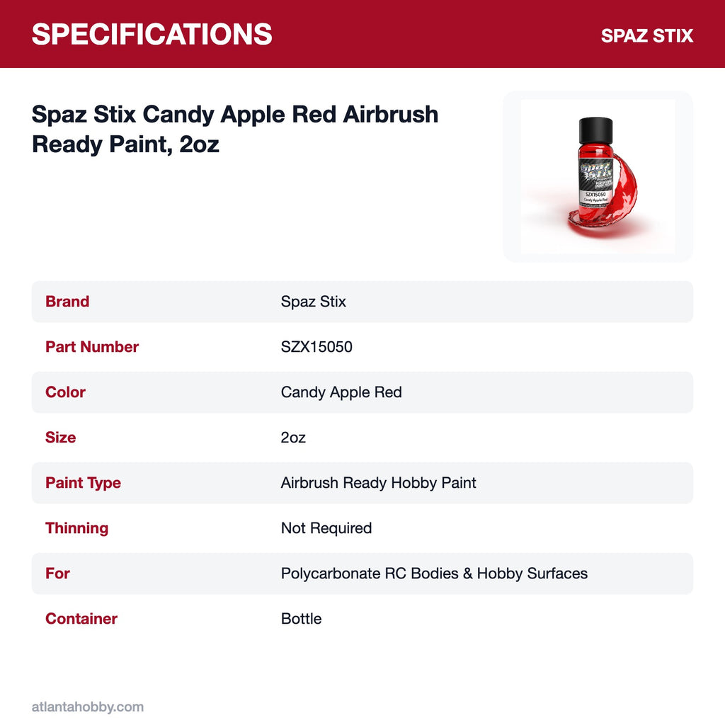 Spaz Stix Candy Apple Red Airbrush Ready Paint, 2oz specifications