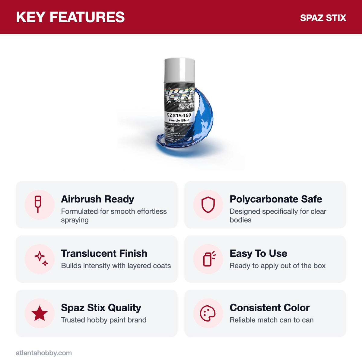 Spaz Stix Candy Blue Aerosol Paint, 3.5oz key features