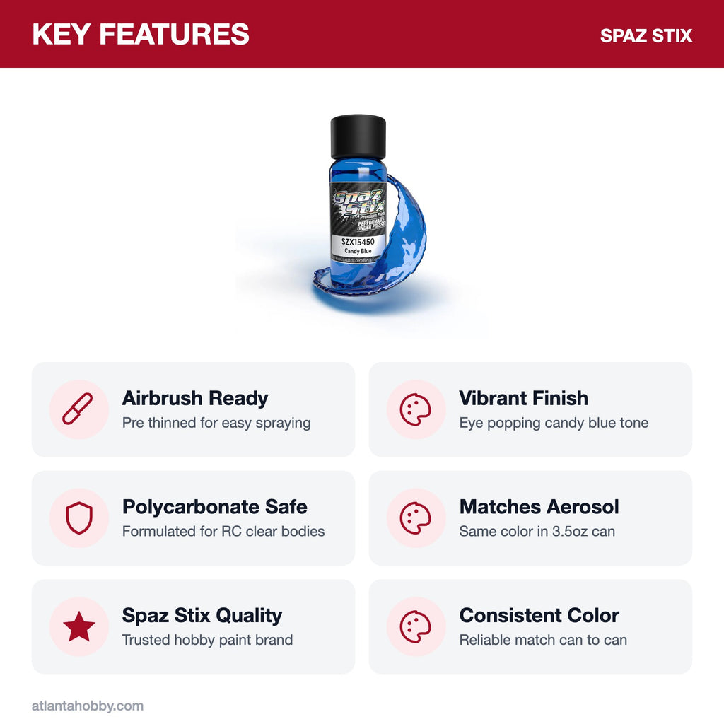 Spaz Stix Candy Blue Airbrush Ready Paint, 2oz key features