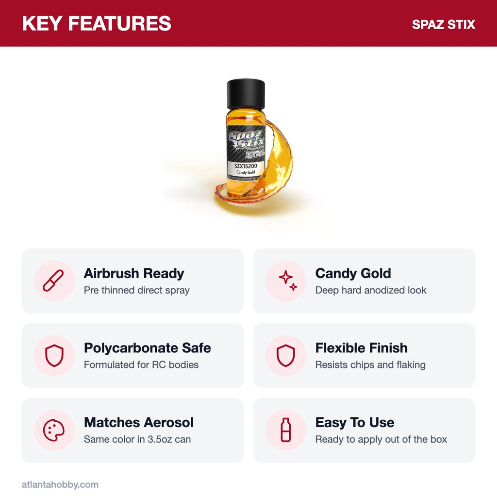Spaz Stix Candy Gold Airbrush Ready Paint, 2oz key features
