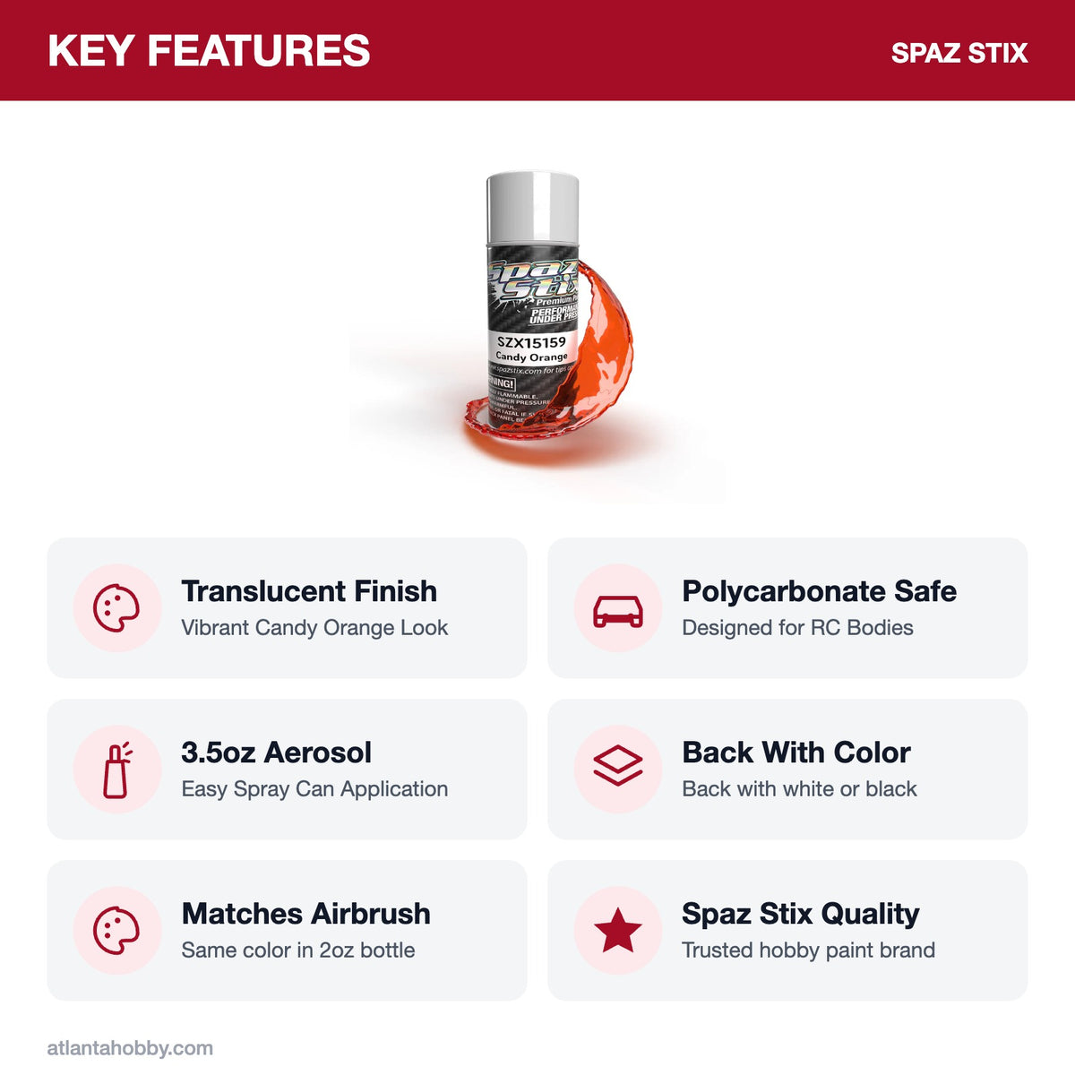 Spaz Stix Candy Orange Aerosol Paint, 3.5oz key features