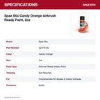 Spaz Stix Candy Orange Airbrush Ready Paint, 2oz specifications