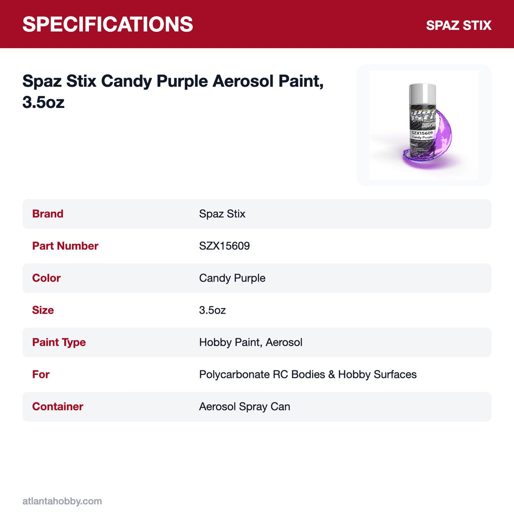 Spaz Stix Candy Purple Aerosol Paint, 3.5oz specifications