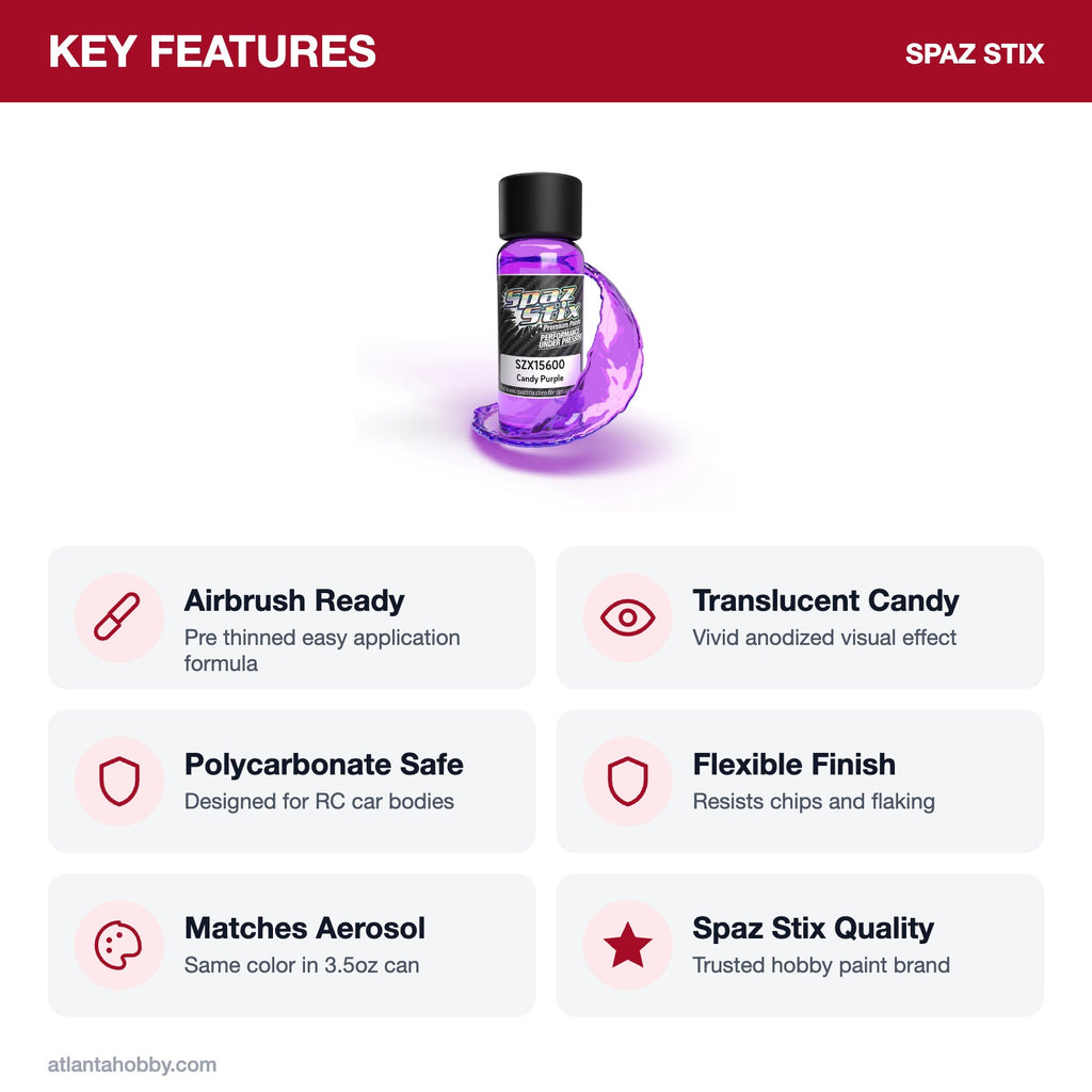 Spaz Stix Candy Purple Airbrush Ready Paint, 2oz key features