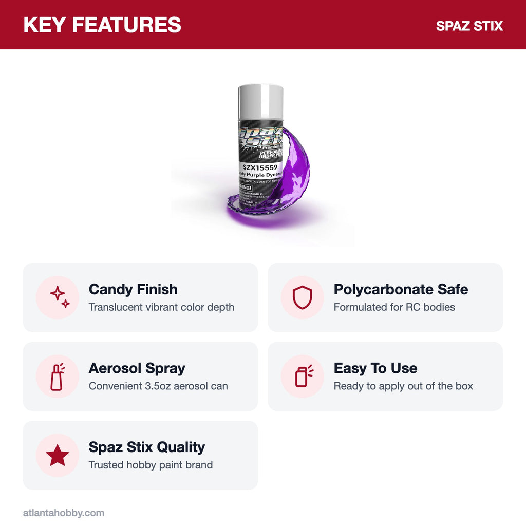 Spaz Stix Candy Purple Dynamite Aerosol Paint, 3.5oz key features