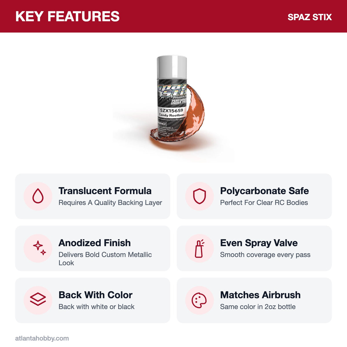 Spaz Stix Candy Rootbeer Aerosol Paint, 3.5oz key features