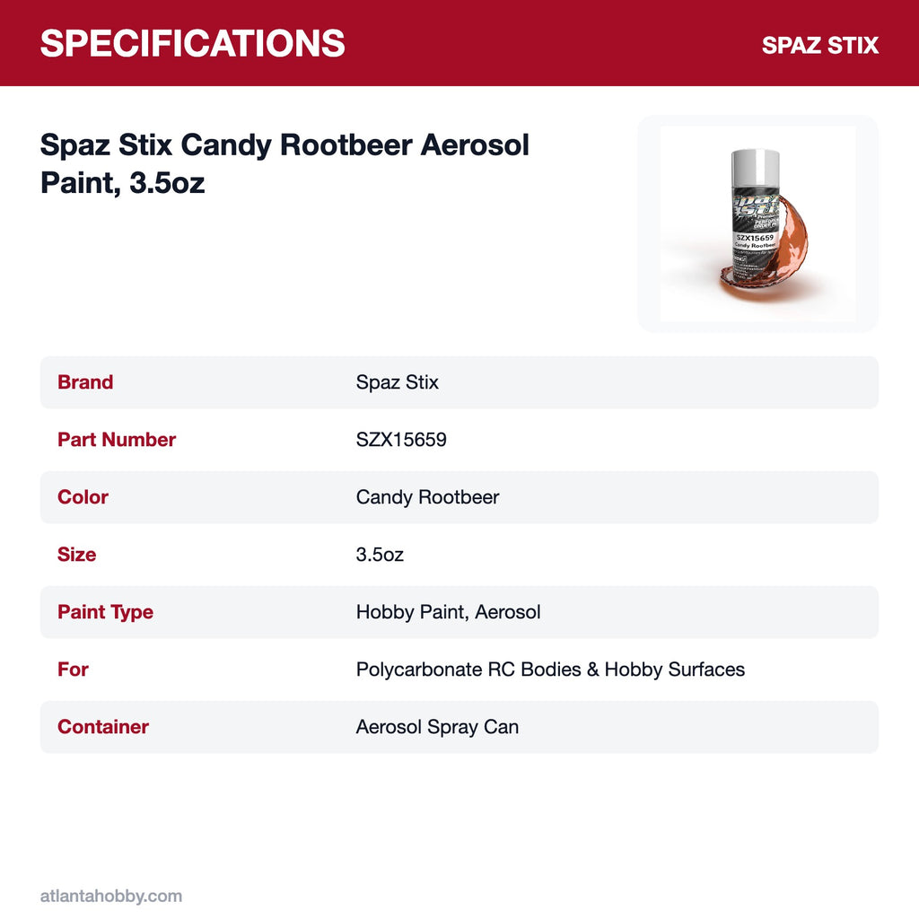 Spaz Stix Candy Rootbeer Aerosol Paint, 3.5oz specifications