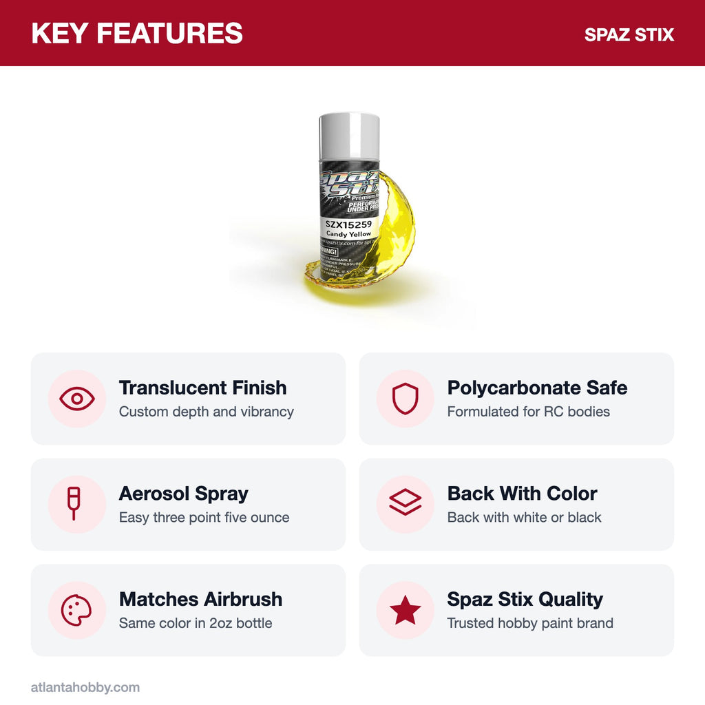 Spaz Stix Candy Yellow Aerosol Paint, 3.5oz key features