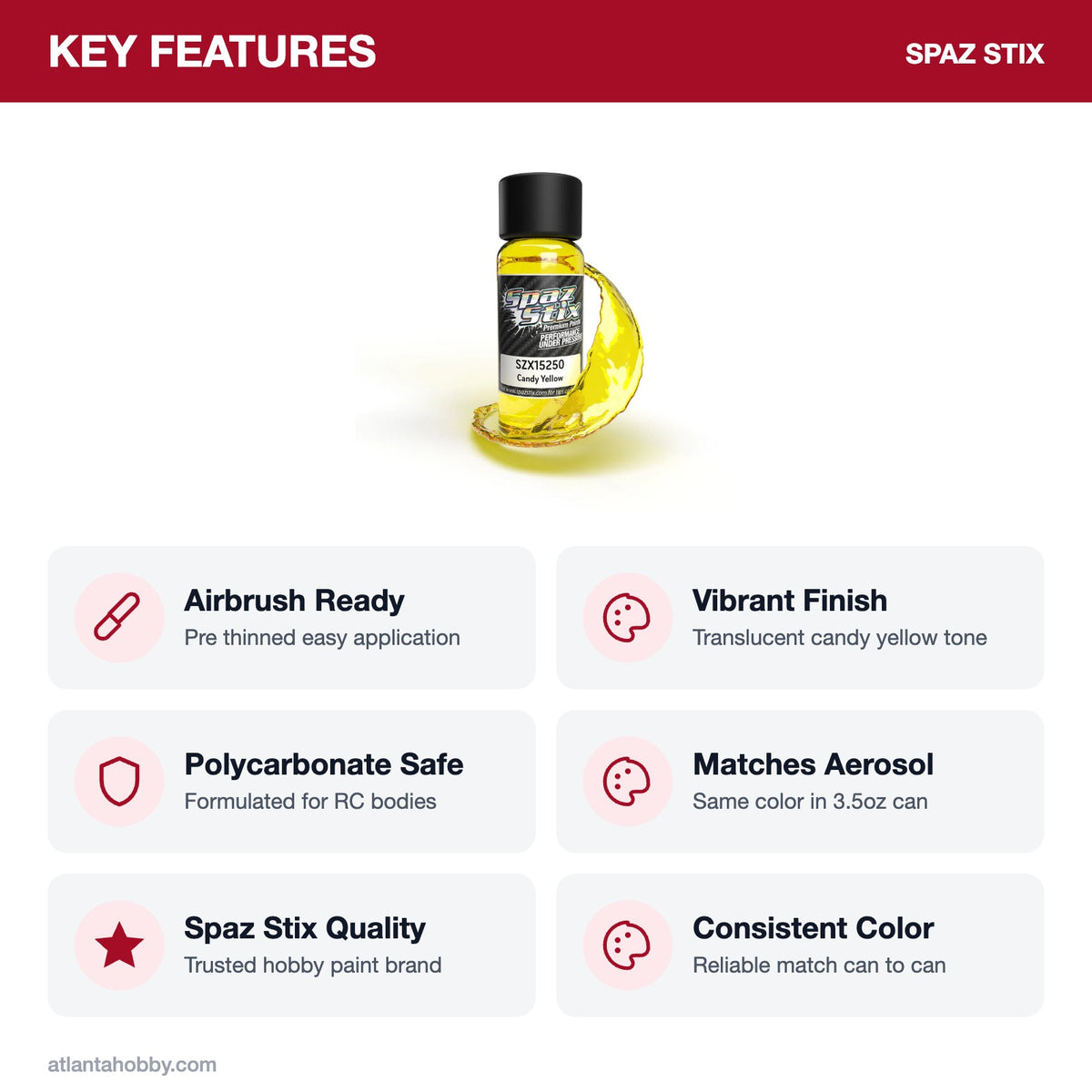 Spaz Stix Candy Yellow Airbrush Ready Paint, 2oz key features