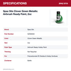 Spaz Stix Clover Green Metallic Airbrush Ready Paint, 2oz specifications