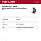 Spaz Stix Color Change Gold/Orange/Purple/Red Aerosol Paint, 3.5oz specifications