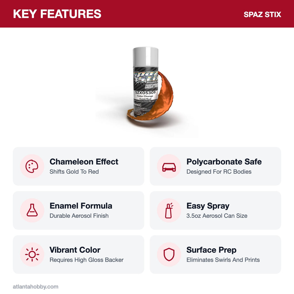 Spaz Stix Color Change Gold/Red Aerosol Paint, 3.5oz key features
