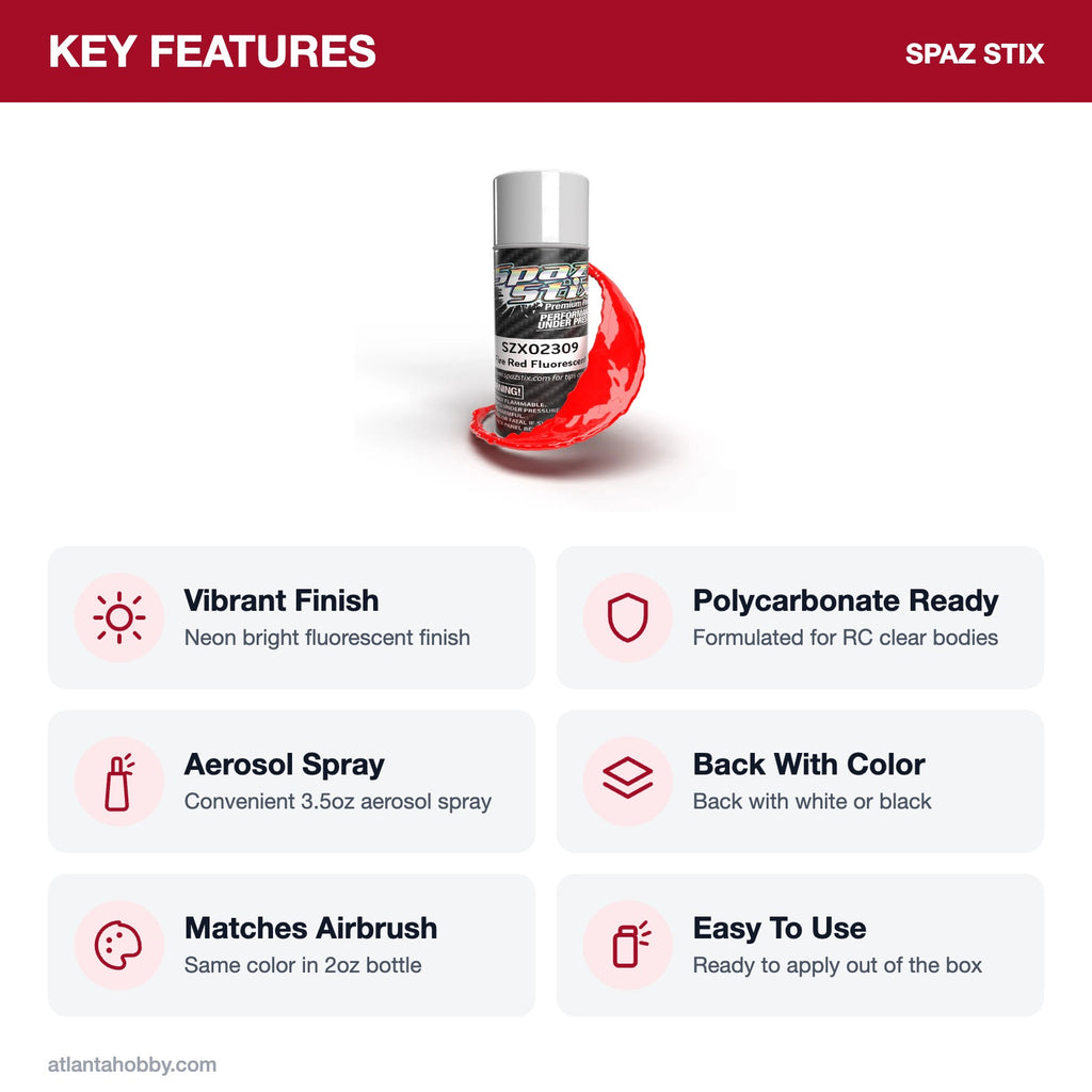 Spaz Stix Fire Red Fluorescent Aerosol Paint, 3.5oz key features