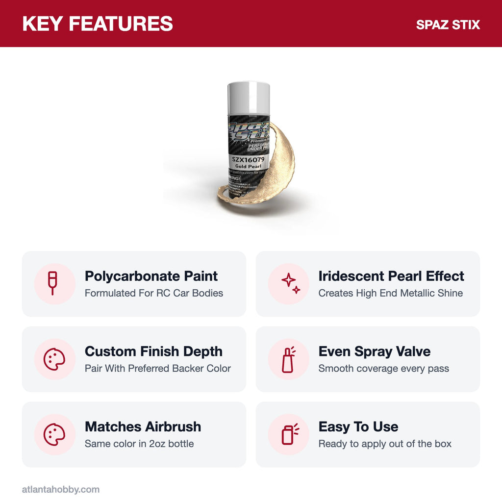 Spaz Stix Gold Pearl Aerosol Paint, 3.5oz key features