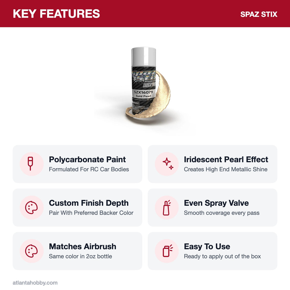 Spaz Stix Gold Pearl Aerosol Paint, 3.5oz key features