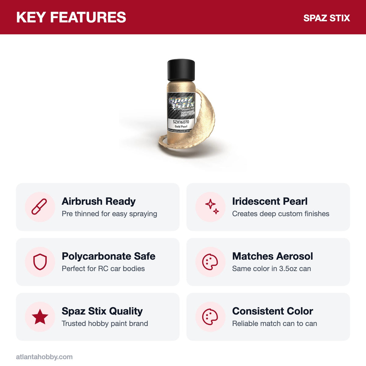 Spaz Stix Gold Pearl Airbrush Ready Paint, 2oz key features