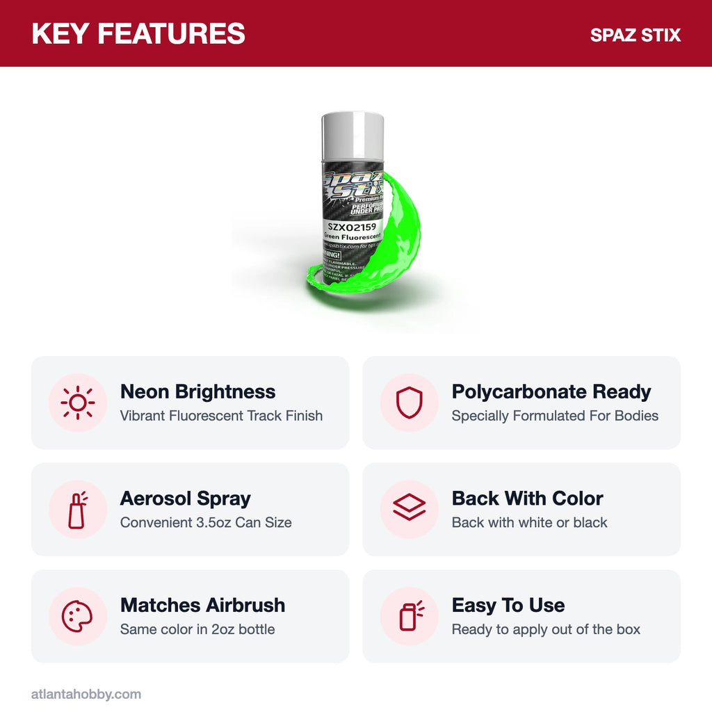 Spaz Stix Green Fluorescent Aerosol Paint, 3.5oz key features