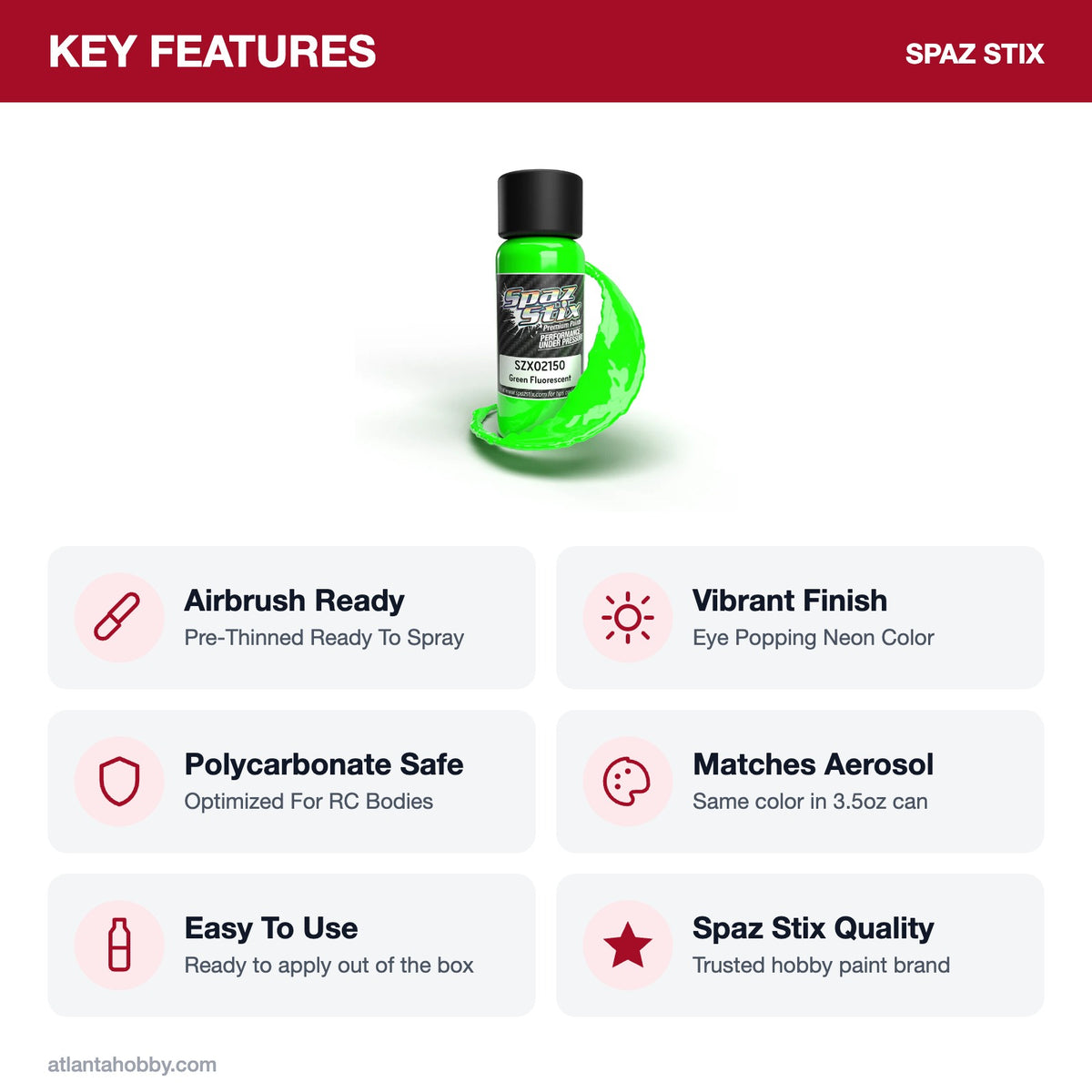 Spaz Stix Green Fluorescent Airbrush Ready Paint, 2oz key features
