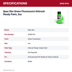Spaz Stix Green Fluorescent Airbrush Ready Paint, 2oz specifications