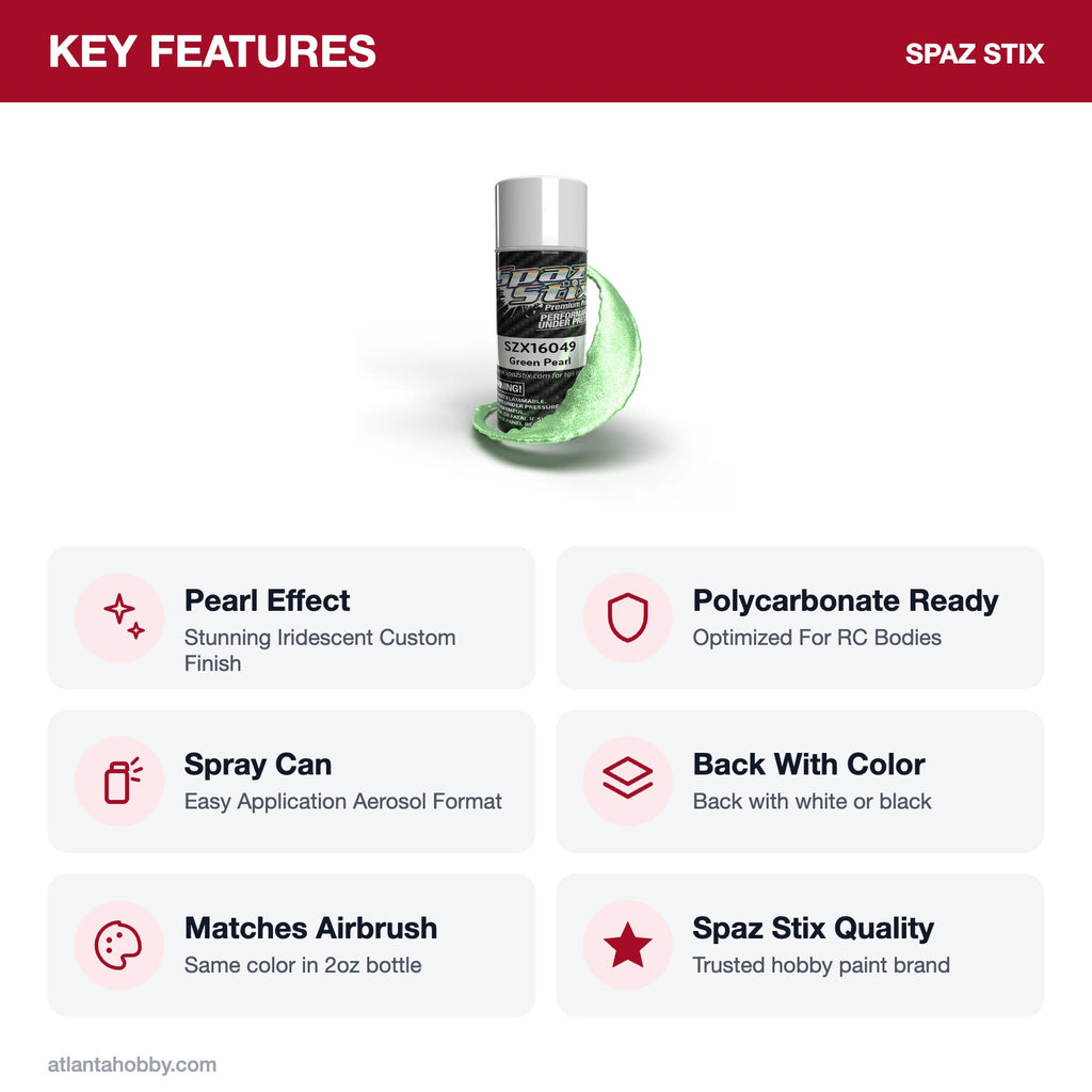 Spaz Stix Green Pearl Aerosol Paint, 3.5oz key features