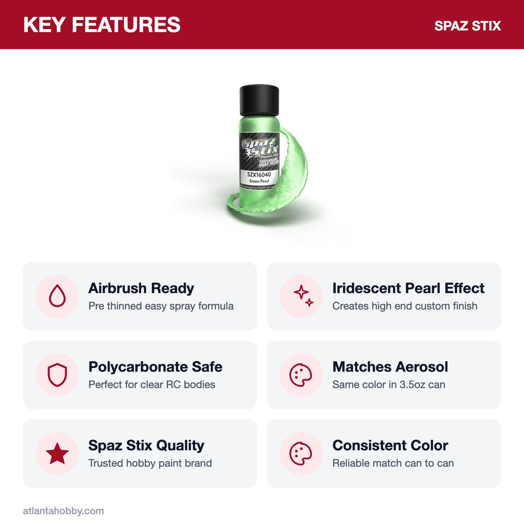 Spaz Stix Green Pearl Airbrush Ready Paint, 2oz key features