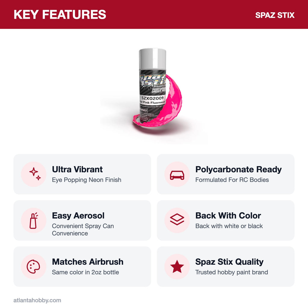 Spaz Stix Hot Pink Fluorescent Aerosol Paint, 3.5oz key features