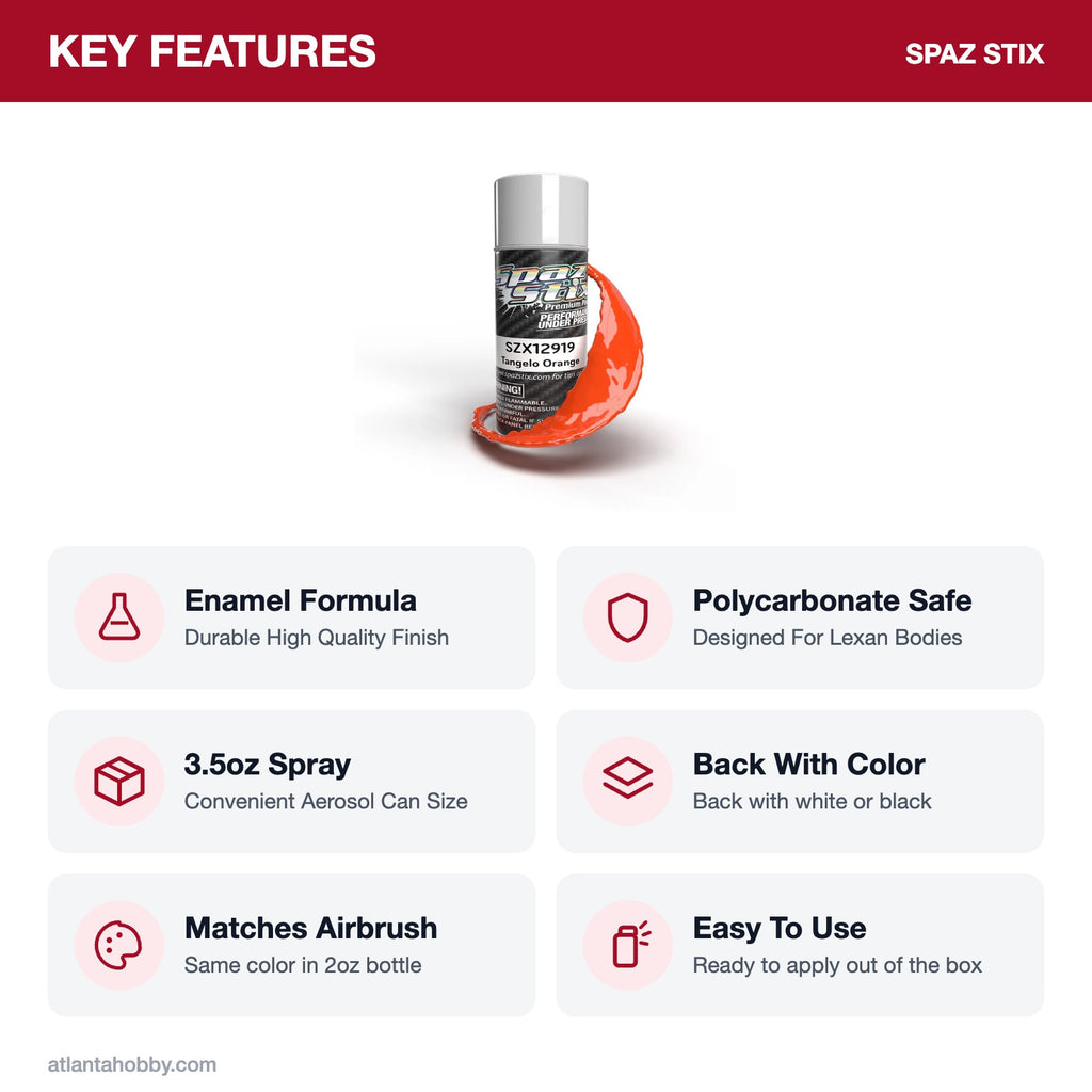 Spaz Stix Inferno Orange Aerosol Paint, 3.5oz key features