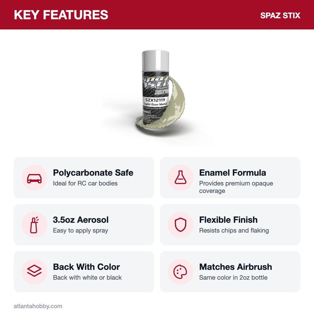 Spaz Stix Light Gunmetal Aerosol Paint, 3.5oz key features