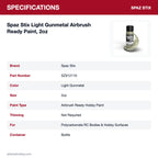Spaz Stix Light Gunmetal Airbrush Ready Paint, 2oz specifications