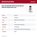 Spaz Stix Metallic Silver/Candy Backer Airbrush Ready Paint, 2oz specifications