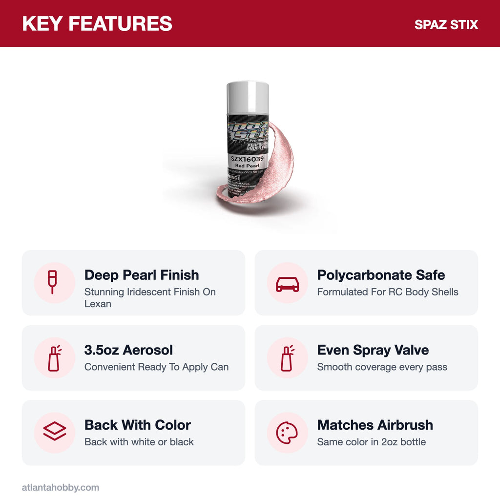 Spaz Stix Red Pearl Aerosol Paint, 3.5oz key features