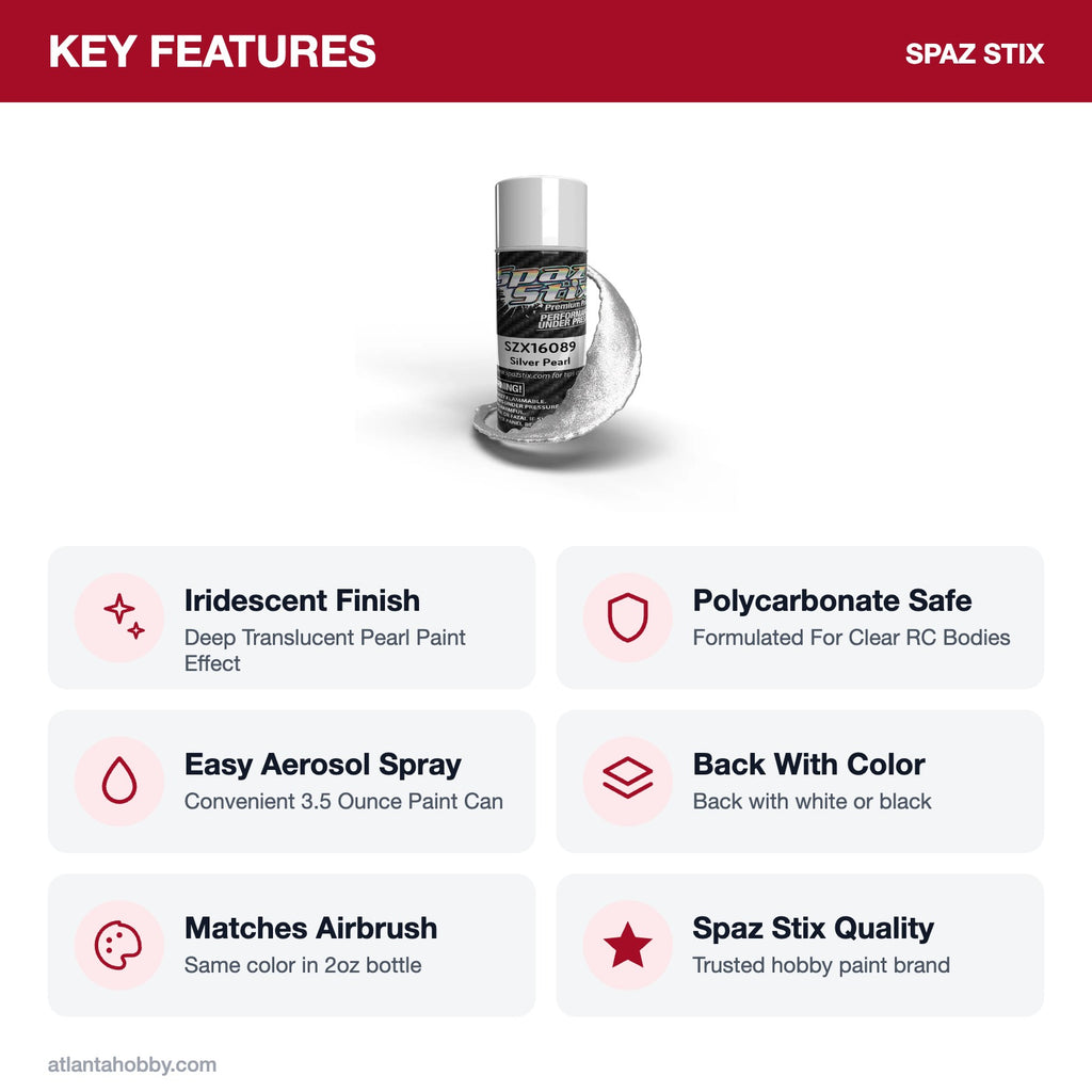 Spaz Stix Silver Pearl Aerosol Paint, 3.5oz key features