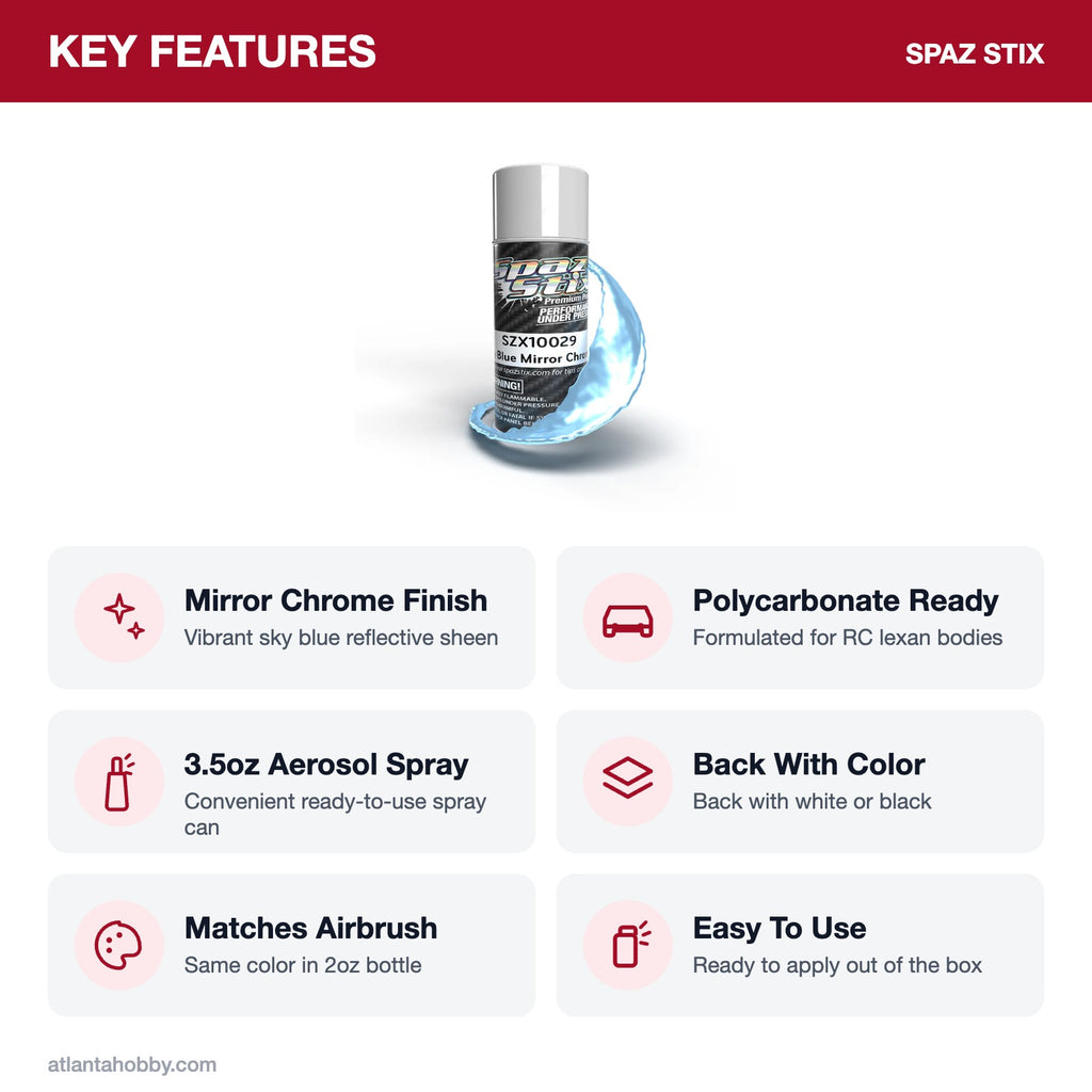 Spaz Stix Sky Blue Mirror Chrome Aerosol Paint, 3.5oz key features