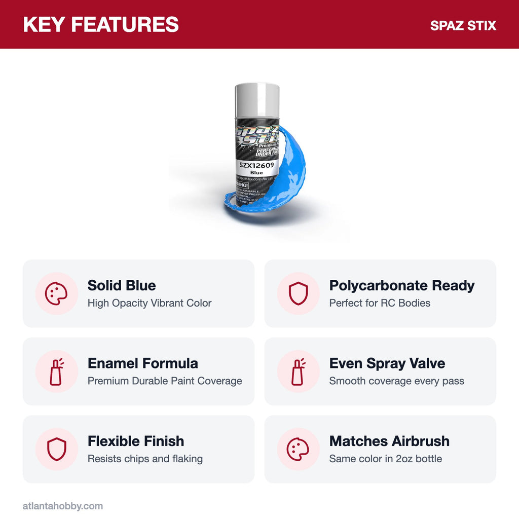 Spaz Stix Solid Blue Aerosol Paint, 3.5oz key features
