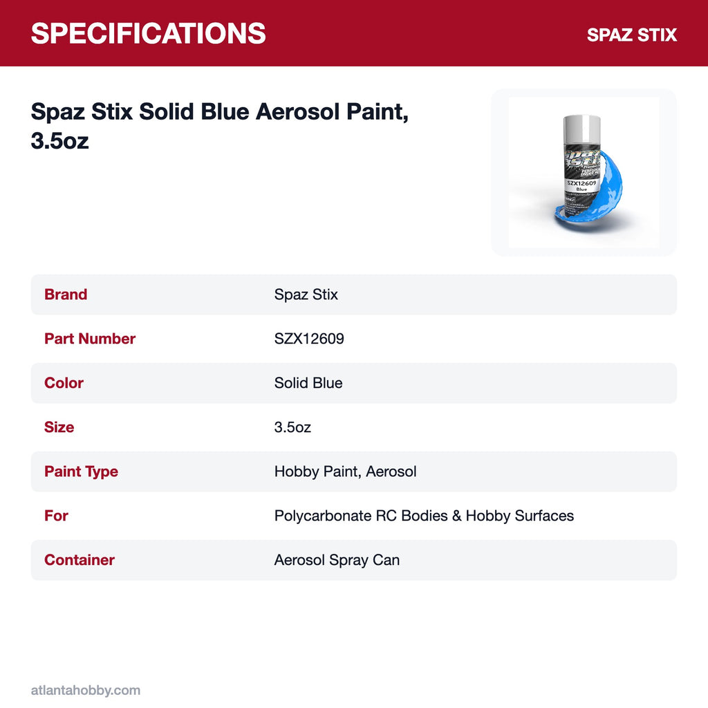 Spaz Stix Solid Blue Aerosol Paint, 3.5oz specifications