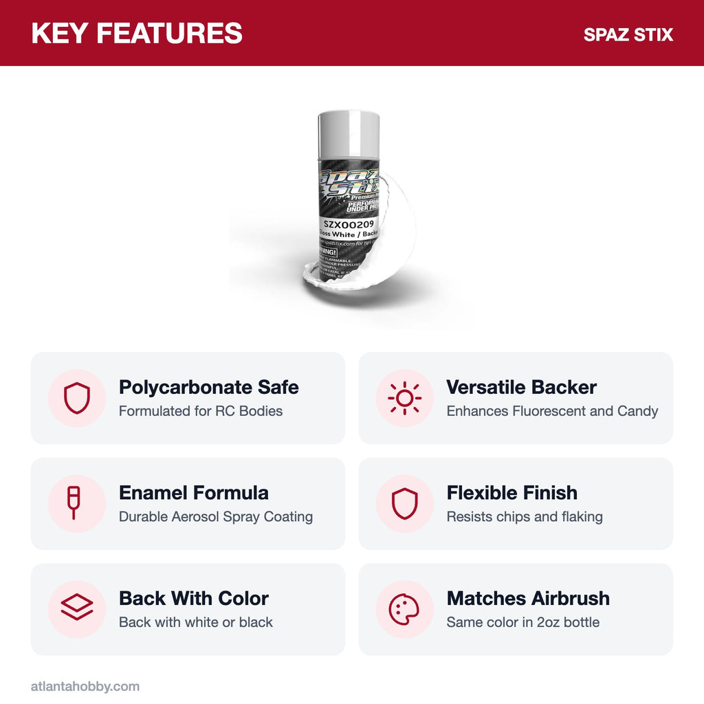 Spaz Stix Solid White/Backer Aerosol Paint, 3.5oz key features
