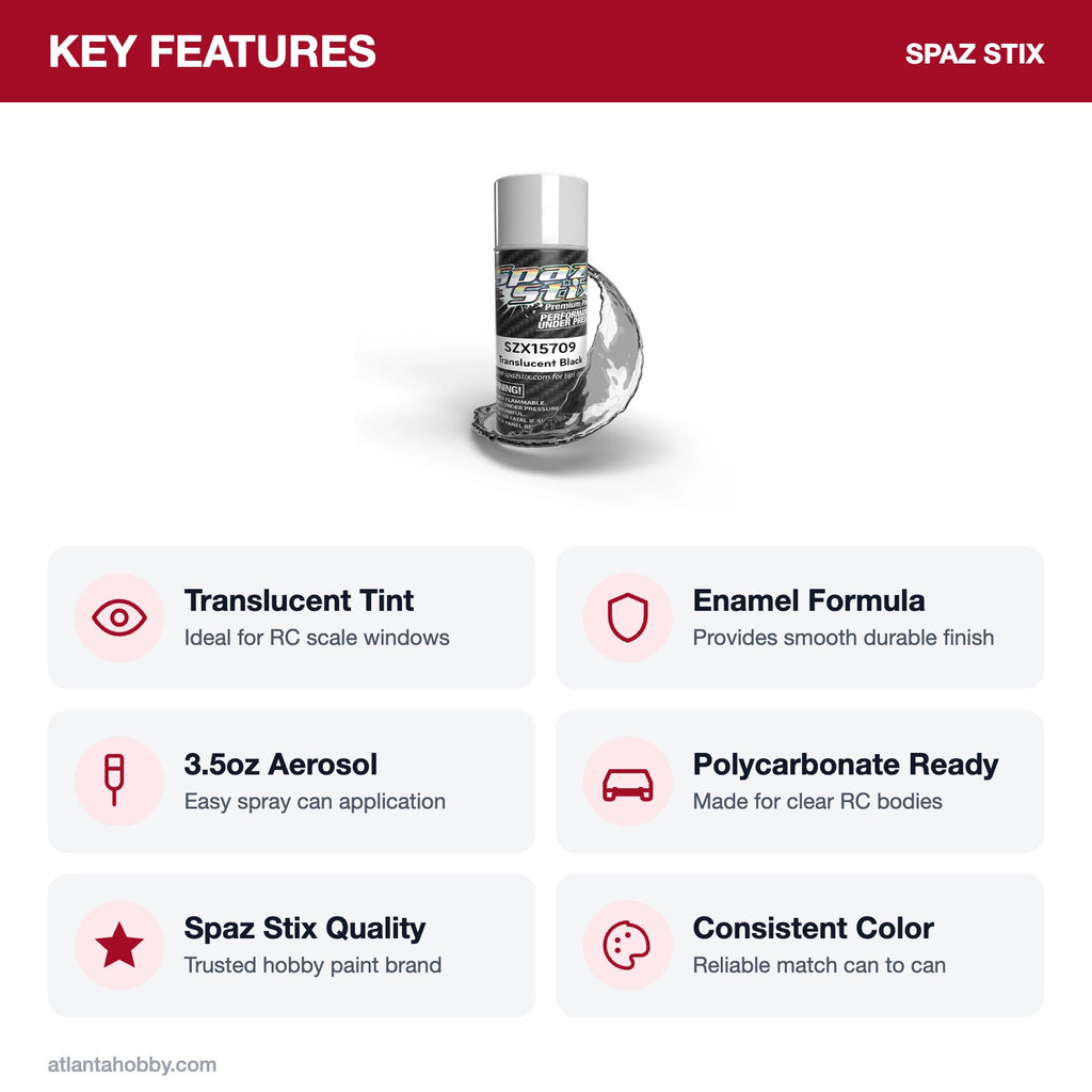 Spaz Stix Translucent Black Window Tint Aerosol Paint, 3.5oz key features
