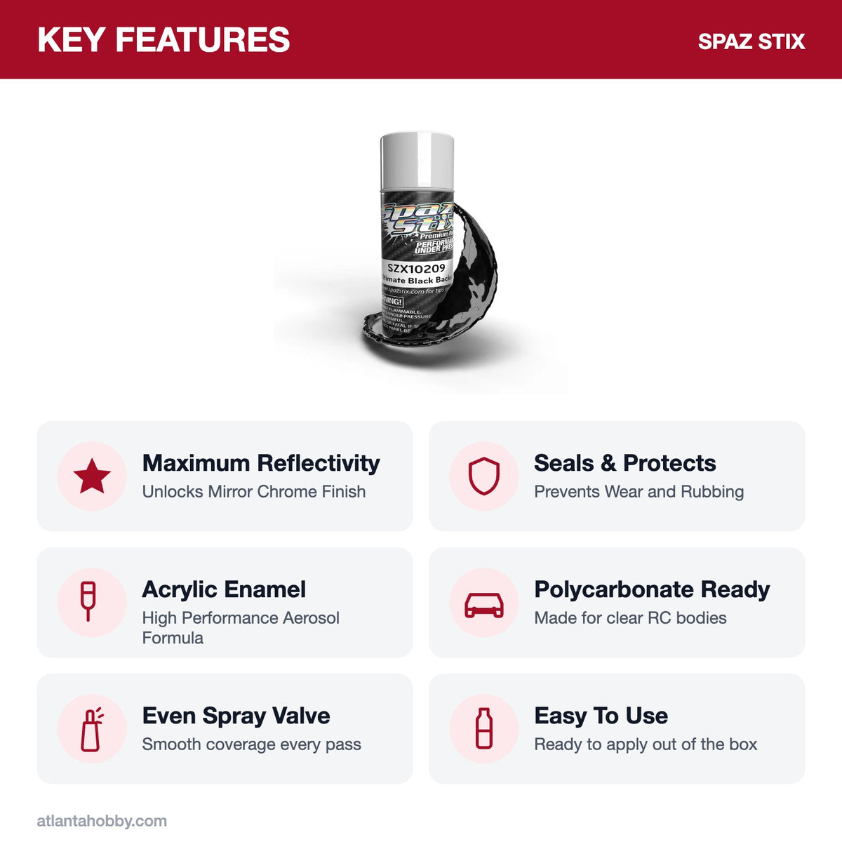 Spaz Stix Ultimate Black Backer for Mirror Chrome Aerosol, 3.5oz key features