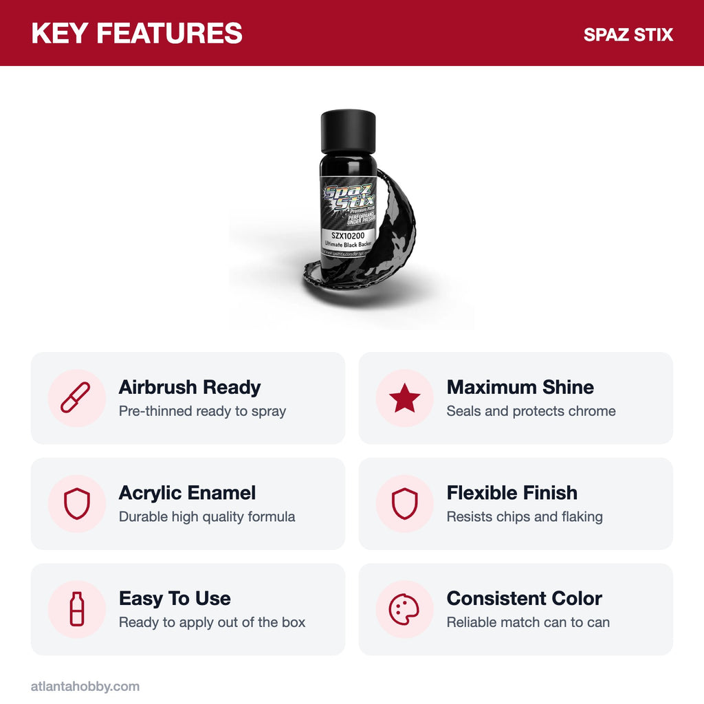 Spaz Stix Ultimate Black Backer for Mirror Chrome Airbrush Ready Paint, 2oz key features