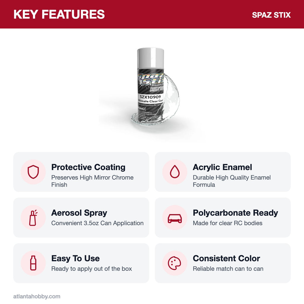 Spaz Stix Ultimate Clear Coat for Mirror Chrome Aerosol, 3.5oz key features