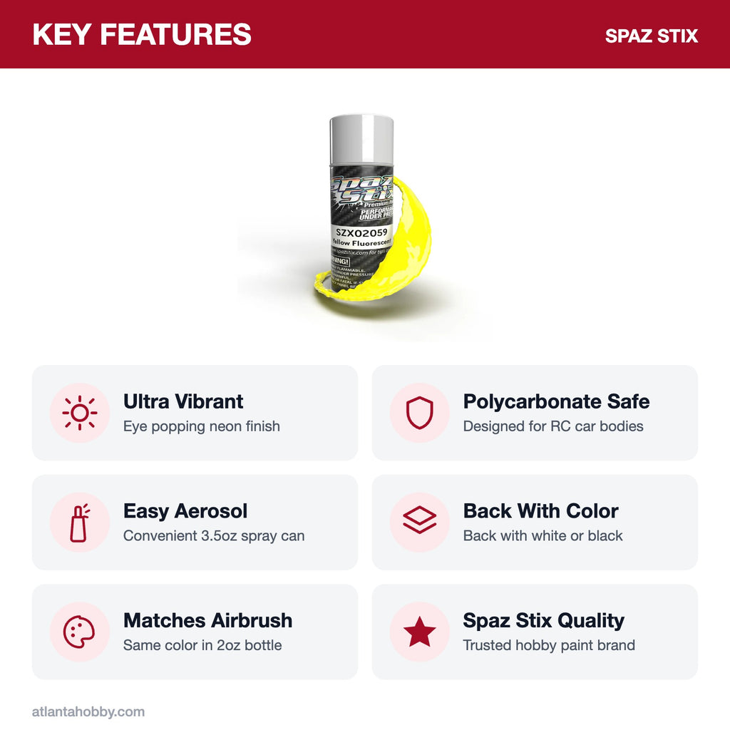 Spaz Stix Yellow Fluorescent Aerosol Paint, 3.5oz key features