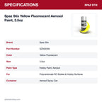 Spaz Stix Yellow Fluorescent Aerosol Paint, 3.5oz specifications