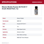 Mission Models Russian 6K FS 30117 Acrylic Model Paint, 1oz specifications