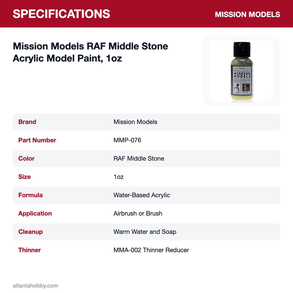 Mission Models RAF Middle Stone Acrylic Model Paint, 1oz specifications